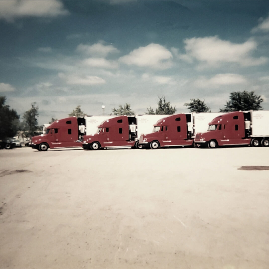 A line of our trucks at the 1st Ave yard.